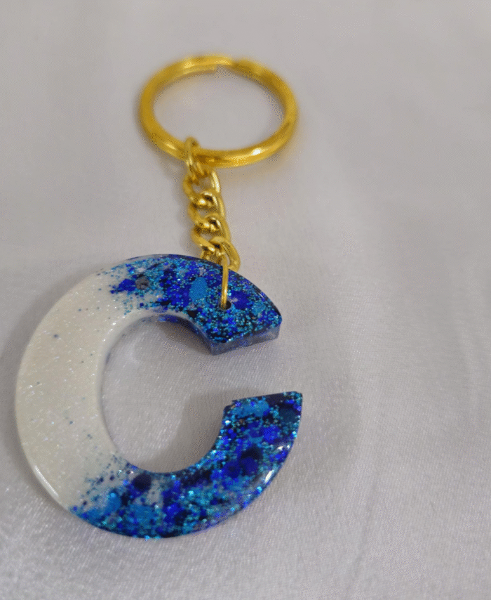 Handmade resin keyring Letter C with Glitter