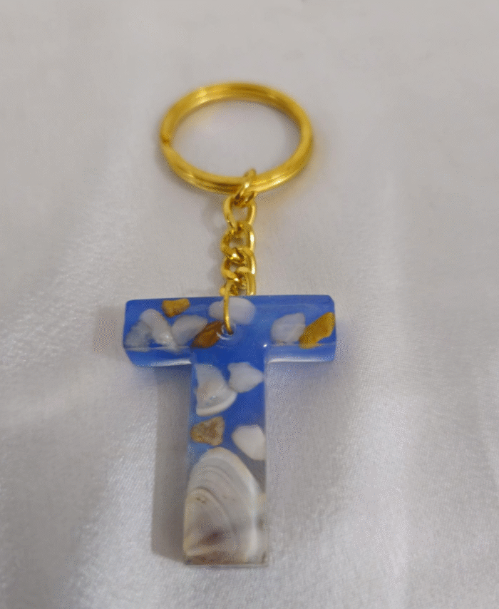 Resin Pebble style Keyring Letter T