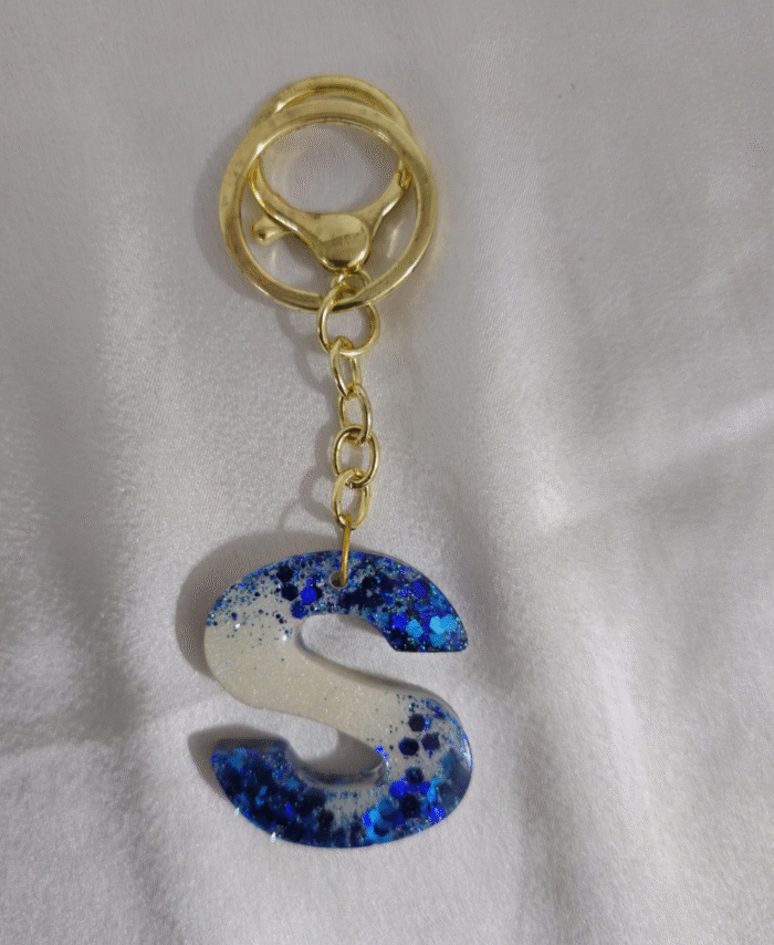 Resin Glitter Keyring Letter S with Lobster Clasp
