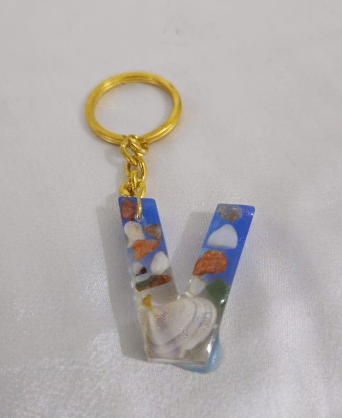 Resin Pebble style Keyring Letter V