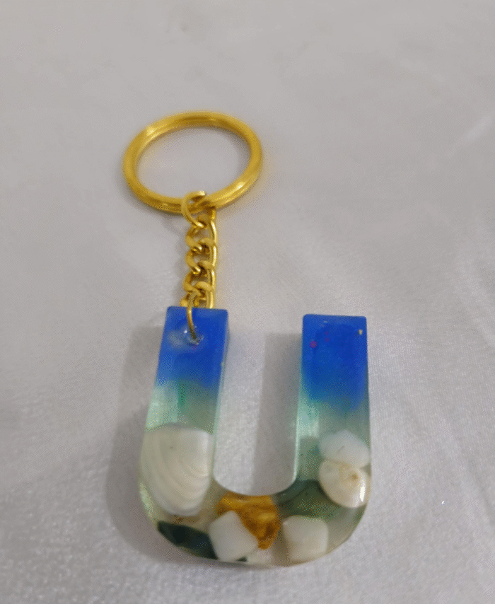 Resin Pebble style Keyring Letter U
