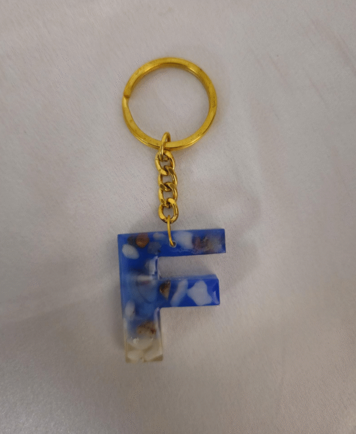 Resin Pebble style Keyring Letter F