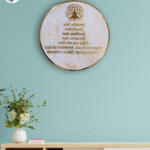 Handcrafted Jain Navkar Mantra resin wall frame in gold script with meditative motif