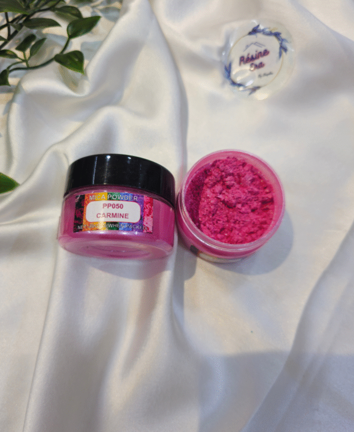 Carmine Pearl Mica Powder Pigment jar for resin art, epoxy, soap and candle making—vibrant Carmine pigment