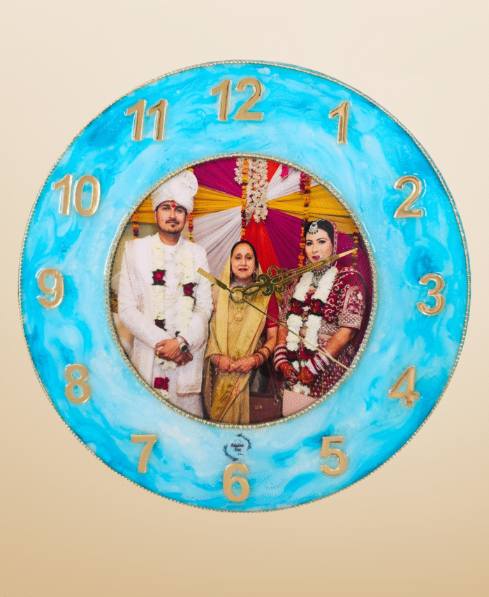 Custom resin wall clock with personalized wedding photo – unique couple anniversary or wedding gift