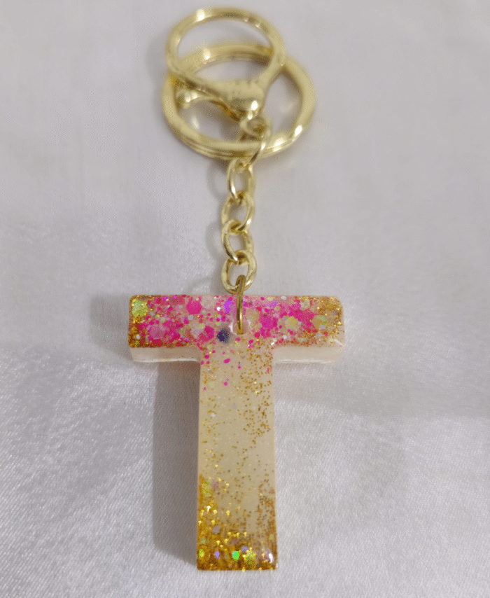 Resin Glitter Keyring Letter T