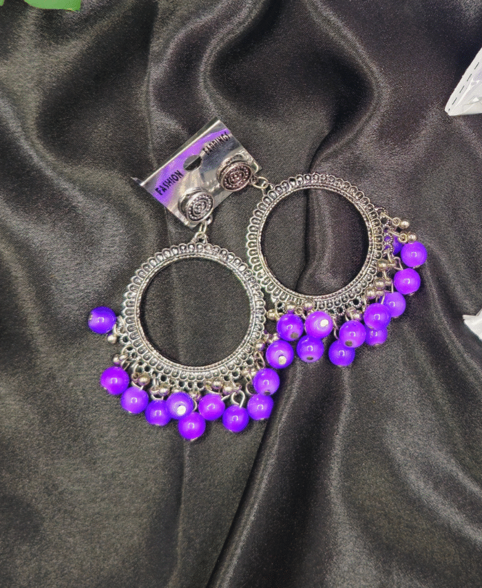Silver Round Purple Jhumka Bezel