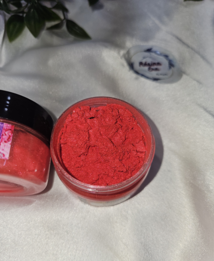 Scarlet Pearl Mica Powder Pigment jar for resin art, epoxy, soap and candle making—vibrant metallic Scarlet pigment