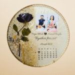 Custom resin calendar frame with preserved flowers and personalized photo – unique anniversary or wedding keepsake