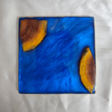 Handmade square blue resin and wood coaster with ocean-inspired design by Resineera