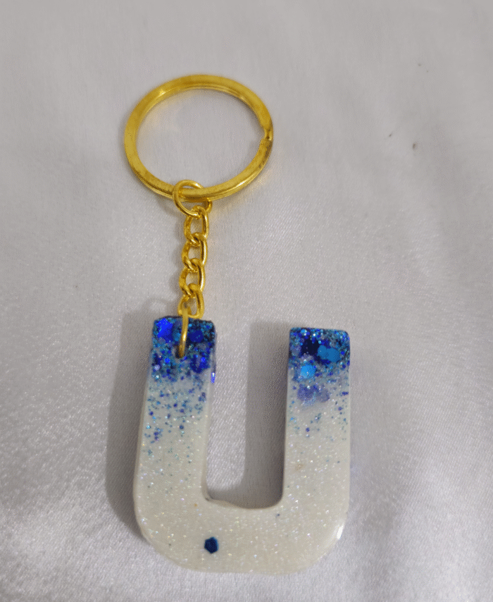 Resin Glitter Keyring Letter U