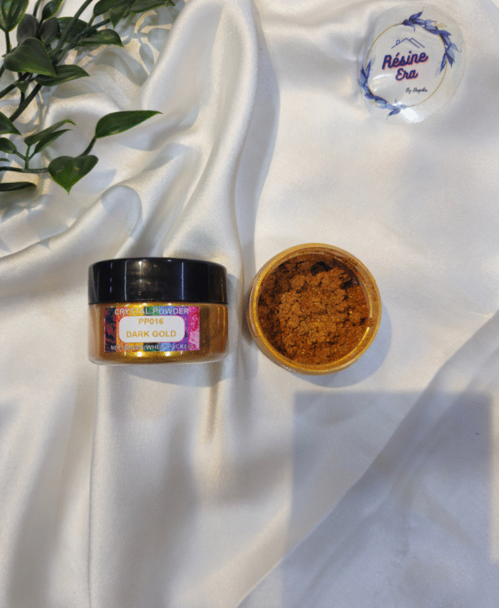 Dark Gold crystal Pearl Mica Powder Pigment jar for resin art, epoxy, soap and candle making—vibrant dark gold pigment