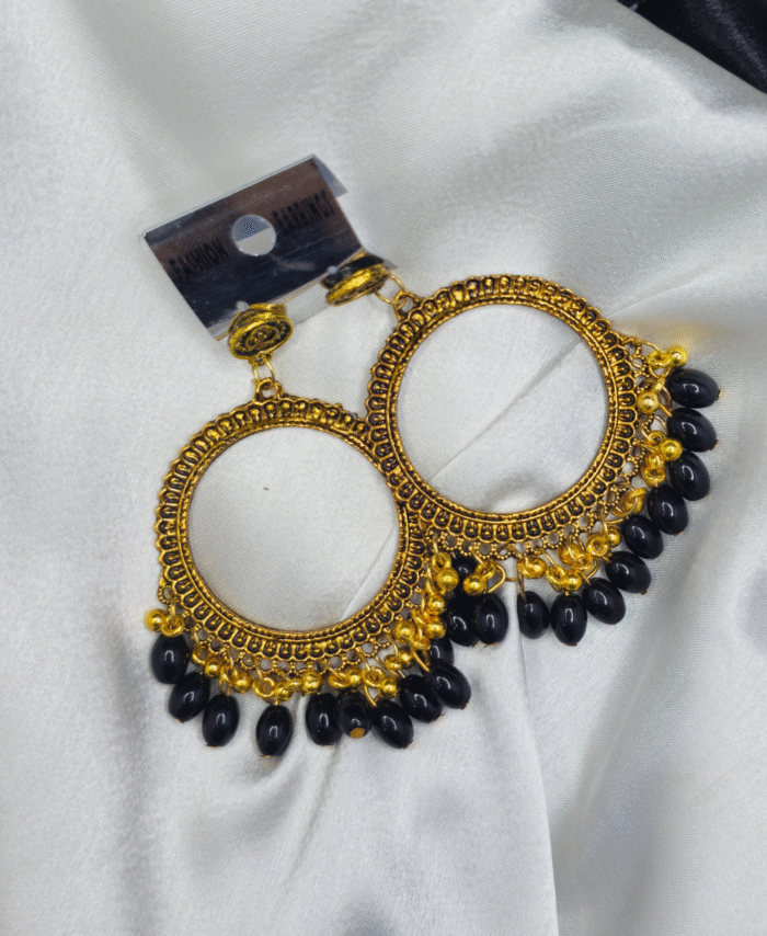Golden Round Black Jhumka Bezel