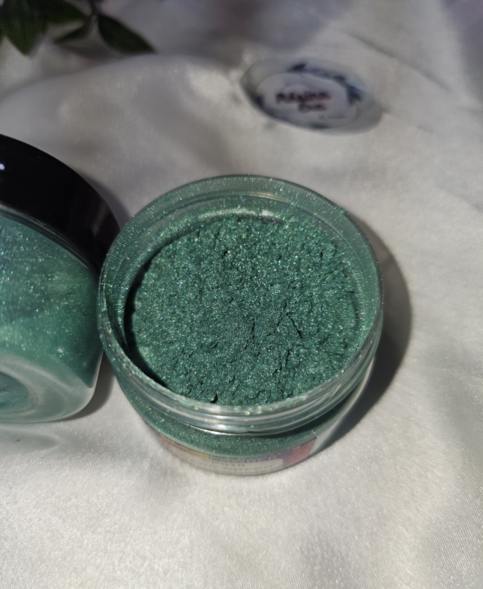 Dark Green Pearl Mica Powder Pigment jar for resin art, epoxy, soap and candle making—vibrant metallic Dark Green pigment