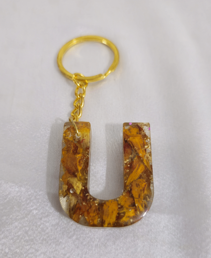Resin Flower Preserved Keyring Letter U