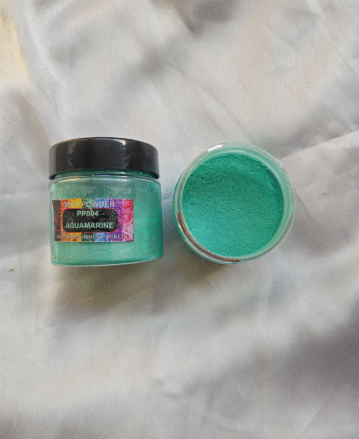 Aquamarine Pearl Mica Powder Pigment jar for resin art, epoxy, soap and candle making—vibrant metallic Aquamarine pigment