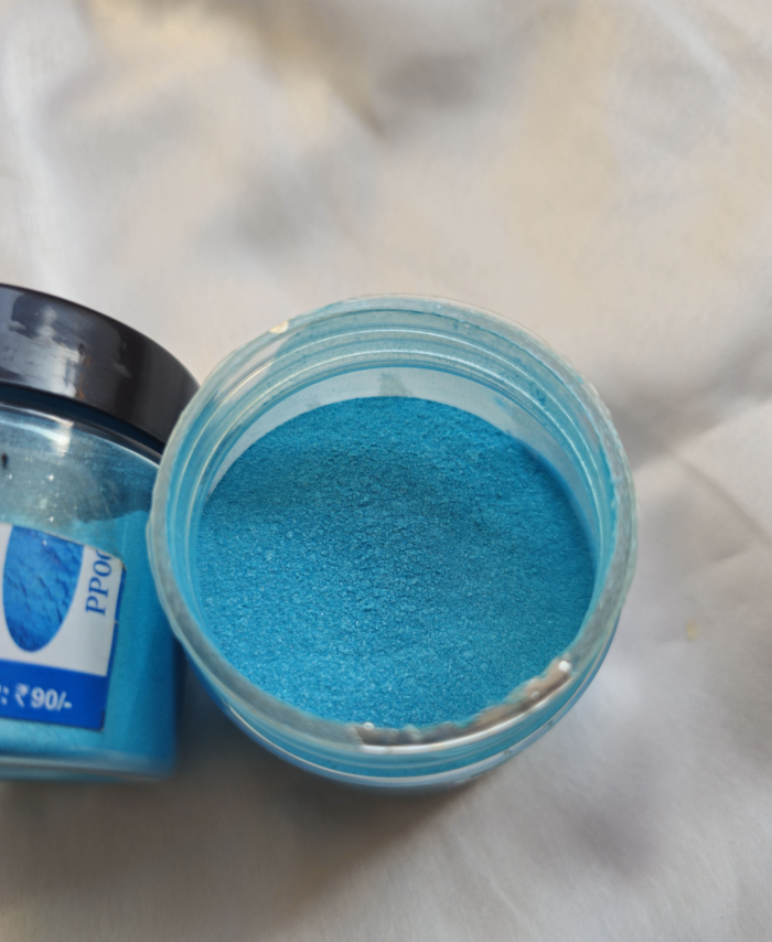 Firozi Blue Pearl Mica Powder Pigment jar for resin art, epoxy, soap and candle making—vibrant metallic Firozi Blue pigment