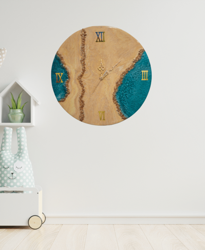 Handmade resin wall clock with ocean wave design