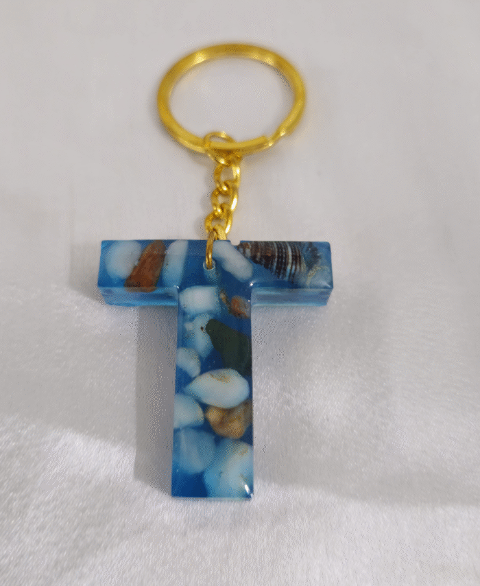 Resin Pebble-style Keyring Letter T