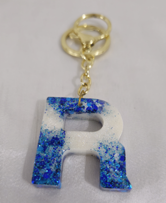 Resin Glitter Keyring Letter R with Lobster Clasp