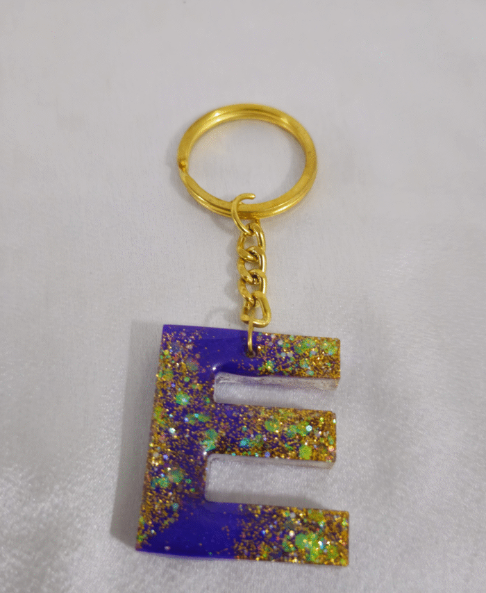 Resin Glitter Keyring Letter E