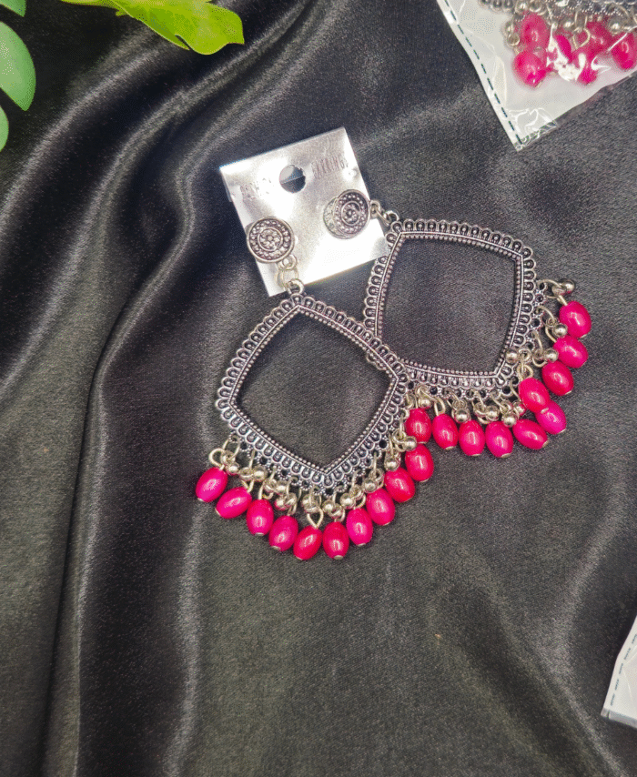Silver Square Pink Jhumka Bezel