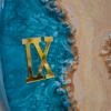 Luxury turquoise resin clock with golden Roman numerals