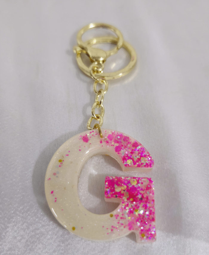 Resin Glitter Keyring Letter G with Lobster Clasp