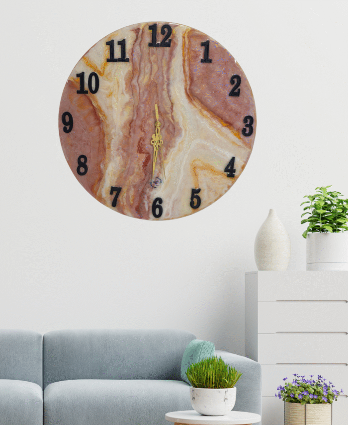 Resin wall clock with marble texture design