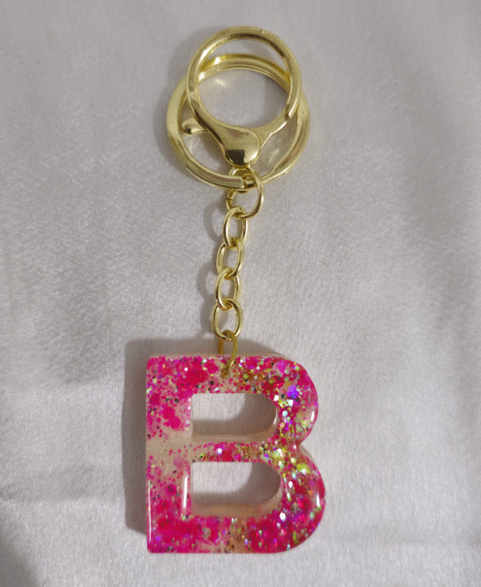 Resin Glitter Keyring Letter B with Lobster Clasp