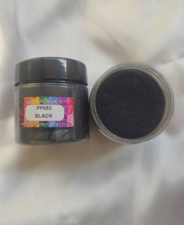 Black Crystal Pearl Mica Powder Pigment jar for resin art, epoxy, soap and candle making—vibrant Crystal Black pigment