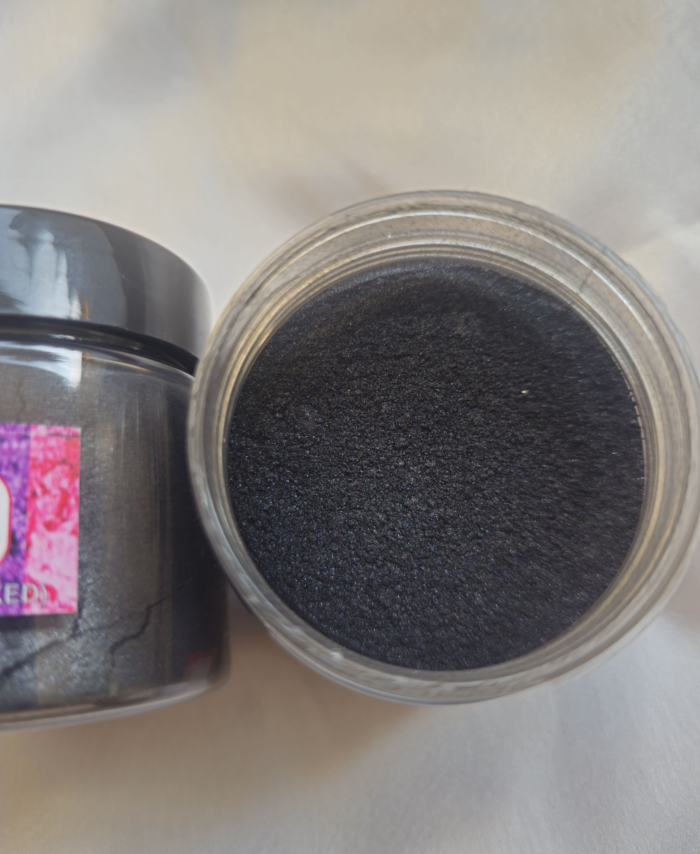 Black Crystal Pearl Mica Powder Pigment jar for resin art, epoxy, soap and candle making—vibrant Crystal Black pigment