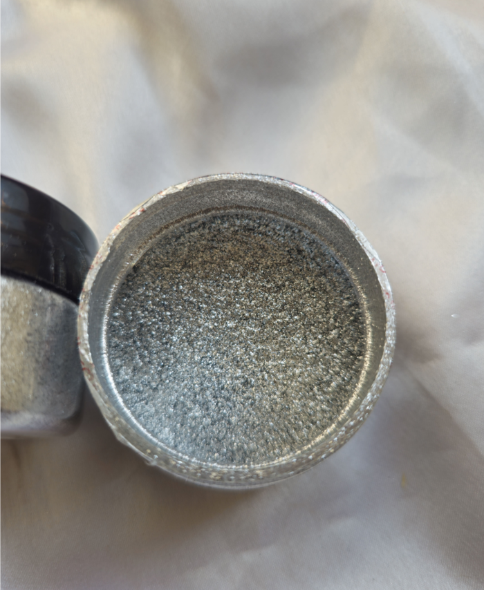 Metallic Silver Pearl Mica Powder Pigment jar for resin art, epoxy, soap and candle making—vibrant Metallic Silver pigment