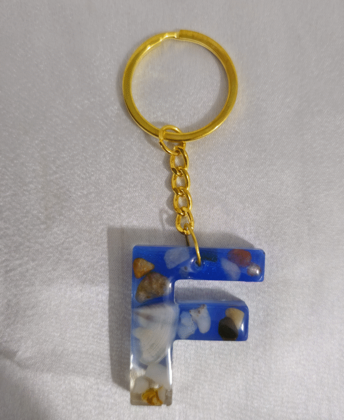 Resin Pebble style Keyring Letter F