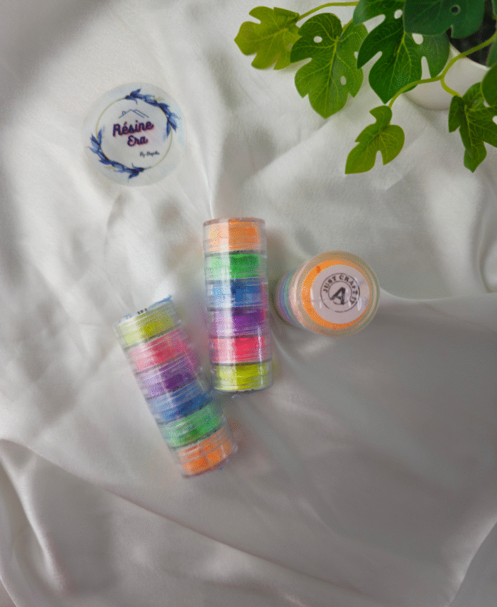 Multi-color mica powder pigment set for resin art and epoxy crafts – 6 shades in stackable jars