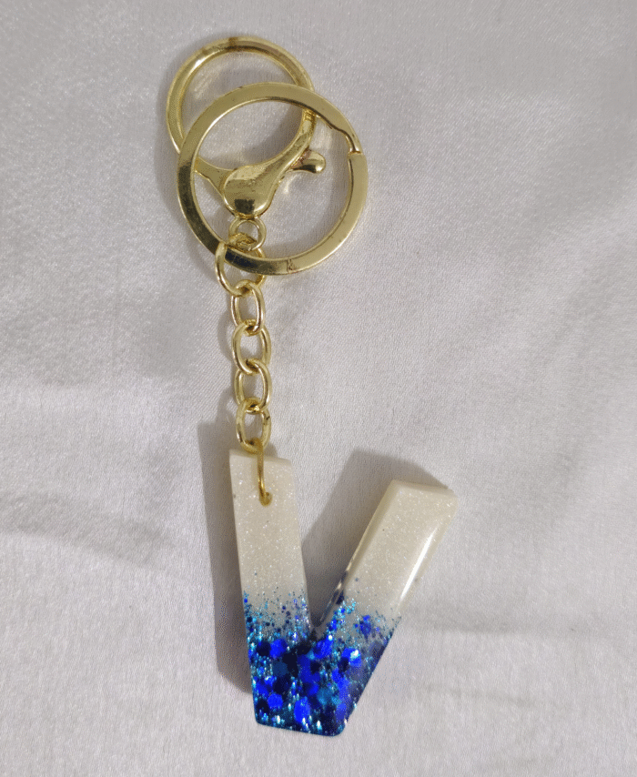 Resin Glitter Keyring Letter V with Lobster Clasp