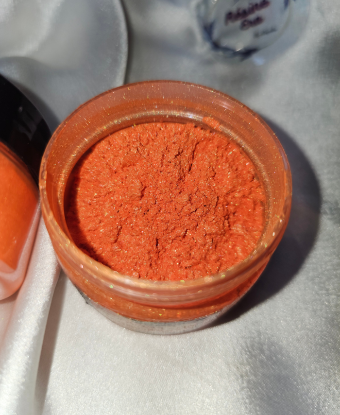 Dark Orange Pearl Mica Powder Pigment jar for resin art, epoxy, soap and candle making—vibrant Dark Orange pigment