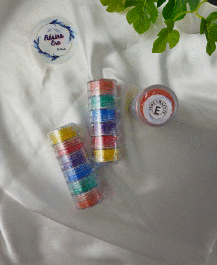 Multi-color mica powder pigment set for resin art and epoxy crafts – 6 shades in stackable jars