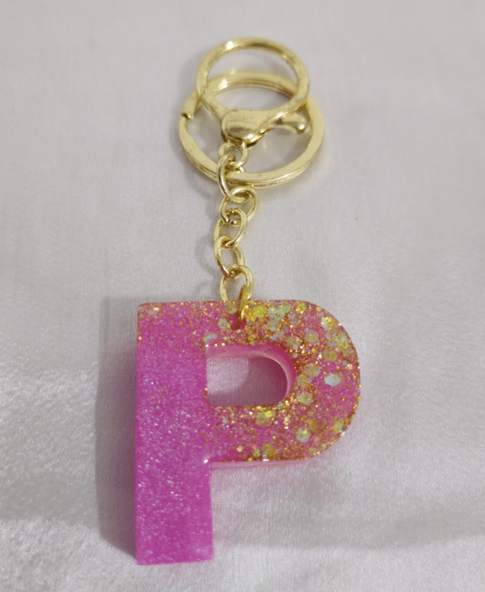 Resin Glitter Keyring Letter P with Lobster Clasp