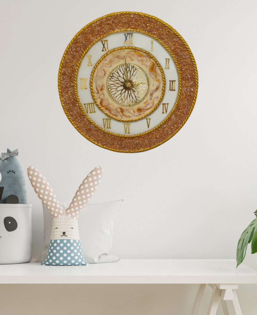 Golden resin wall clock with luxury design