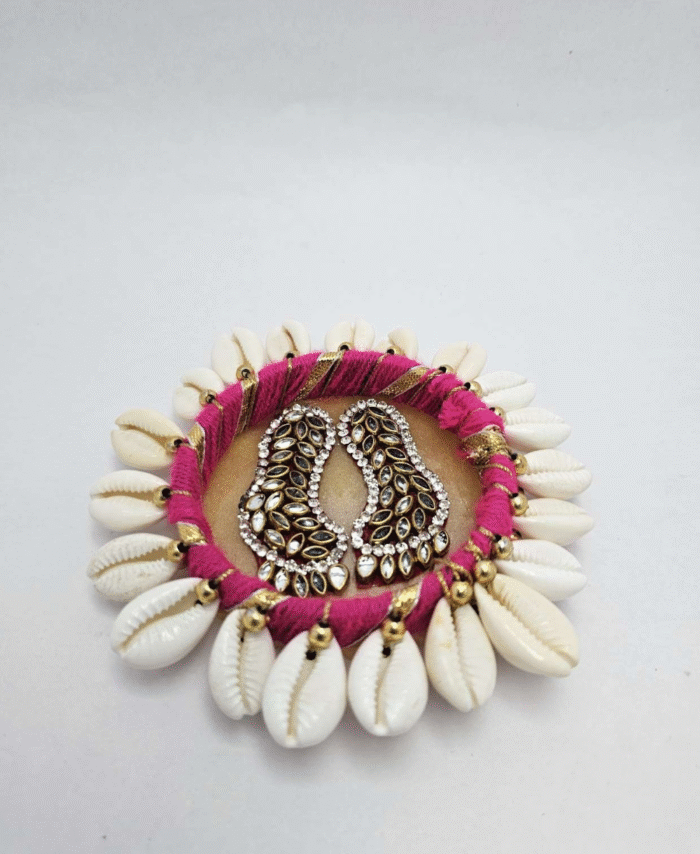 Resineera Lakshmi Footprint for Pooja Thali - Handcrafted with Crystals and Shells