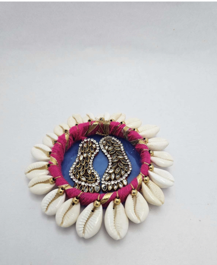 Resineera Lakshmi Footprint for Pooja Thali - Handcrafted with Crystals and Shells