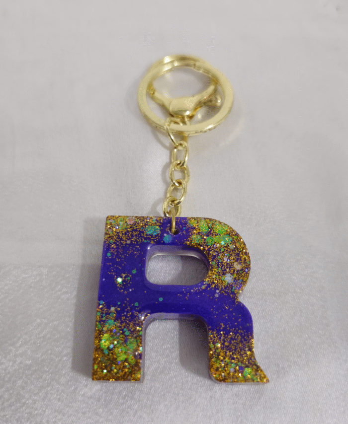 Resin Glitter Keyring Letter R with Lobster Clasp