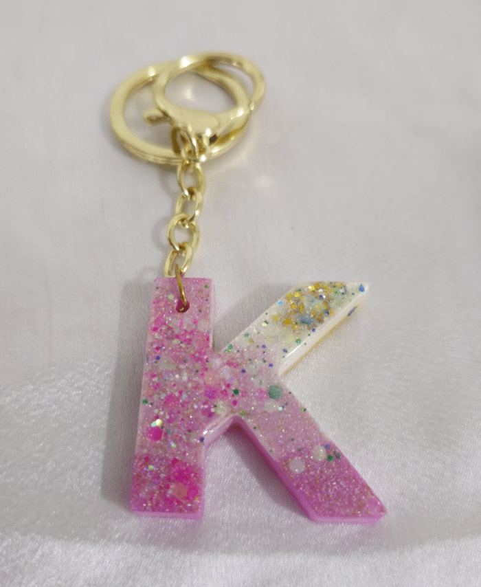 Resin Glitter Keyring Letter K with Lobster Clasp