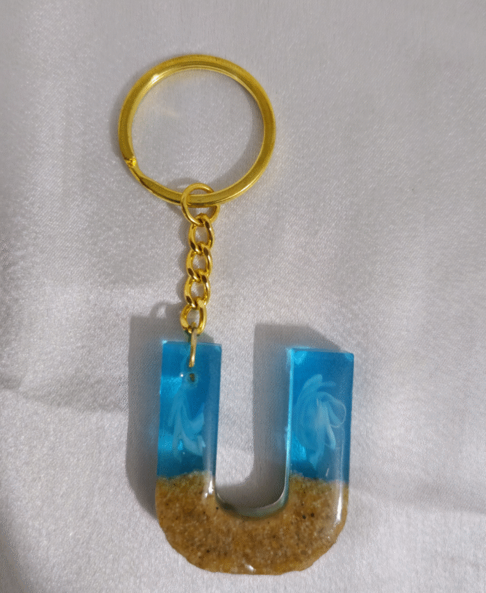 Resin Pebble style Keyring Letter U