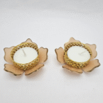 Peach Lotus Shaped Decorative Tealight Diya with Golden Metal Holder