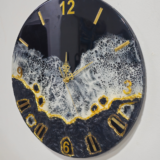 Handmade resin art clock with black and white waves