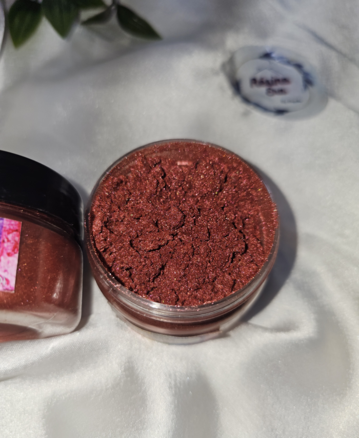Satin Bargundy Pearl Mica Powder Pigment jar for resin art, epoxy, soap and candle making—vibrant metallic Satin Bargundy pigment