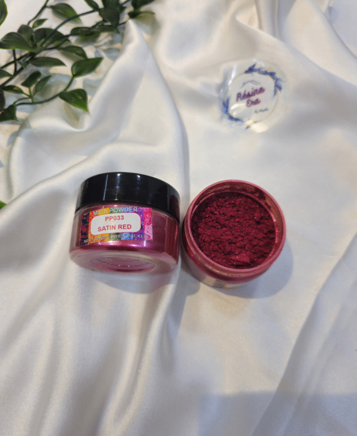 Satin Red Pearl Mica Powder Pigment jar for resin art, epoxy, soap and candle making—vibrant Satin Red pigment