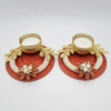 Red Round Tealight Diya with Pearl and Flower Decoration & Golden Leaf Design